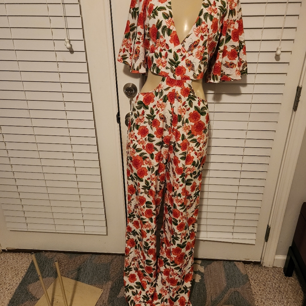 Side cutout jumpsuit,  floral
